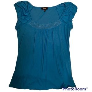 EXPRESS CAP SLEEVES METAL SHIMMER Stunning Neckline DRESS TOP